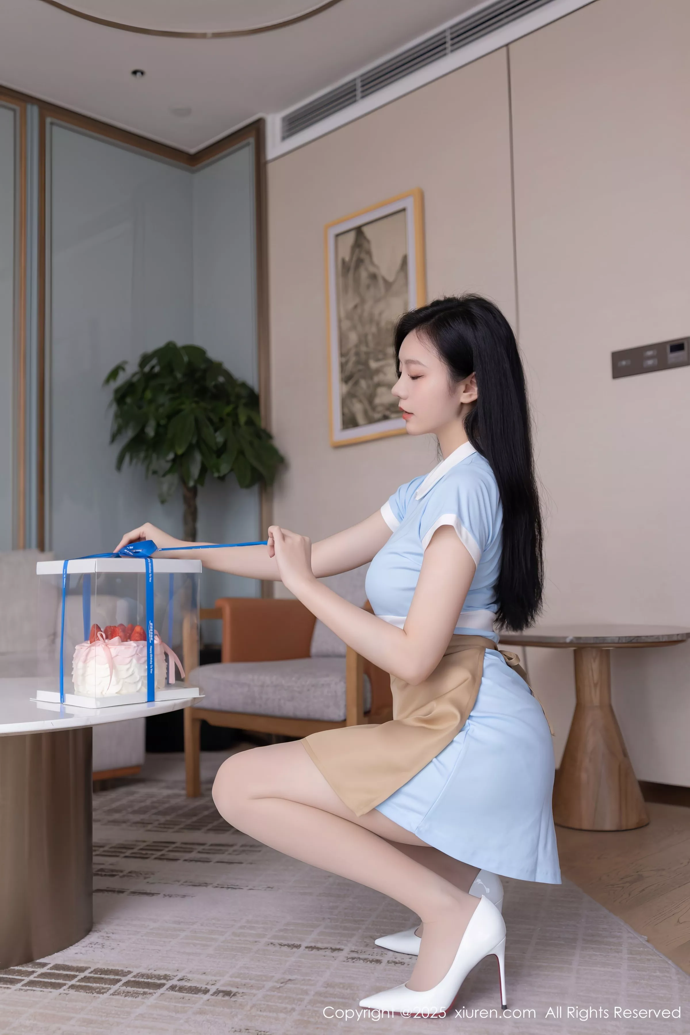 安然anran性感蓝色连衣短裙配超薄肉丝秀曼妙身姿绝美写真74P 2