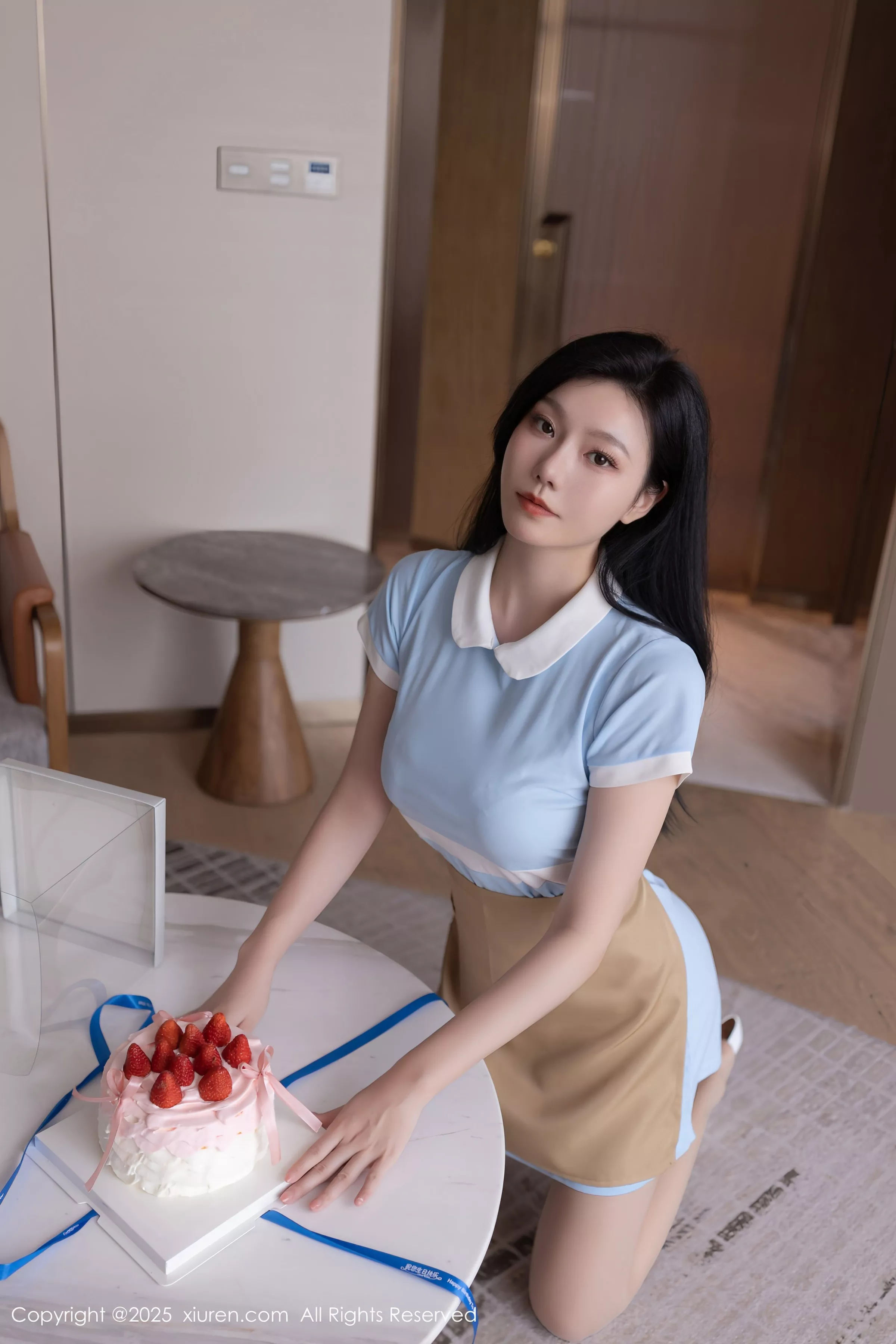 安然anran性感蓝色连衣短裙配超薄肉丝秀曼妙身姿绝美写真74P 3
