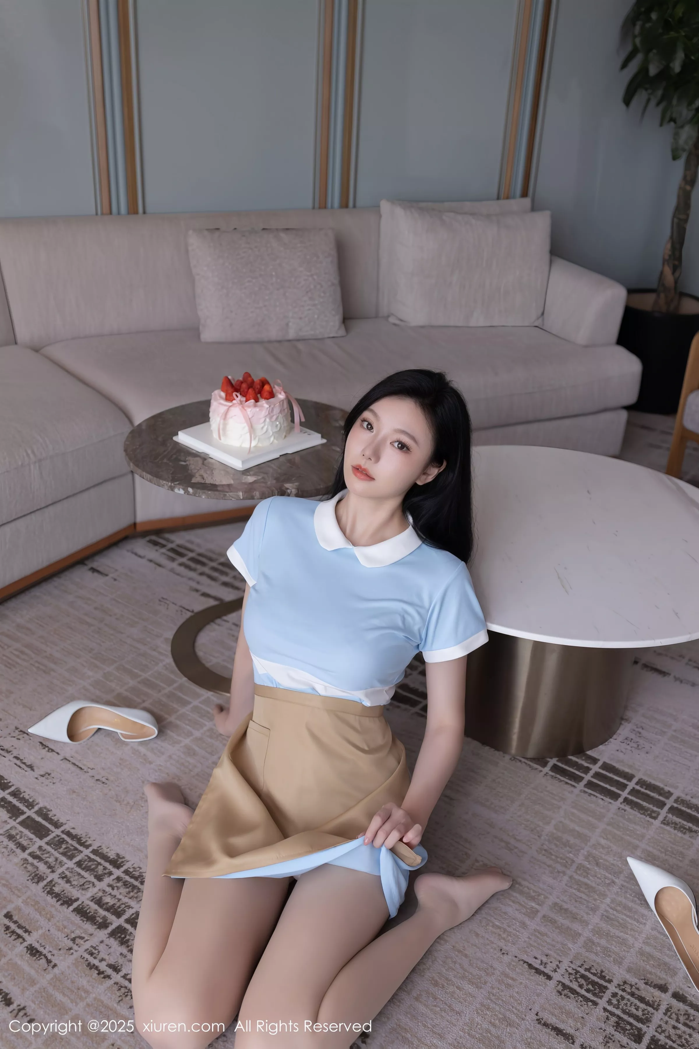安然anran性感蓝色连衣短裙配超薄肉丝秀曼妙身姿绝美写真74P 8