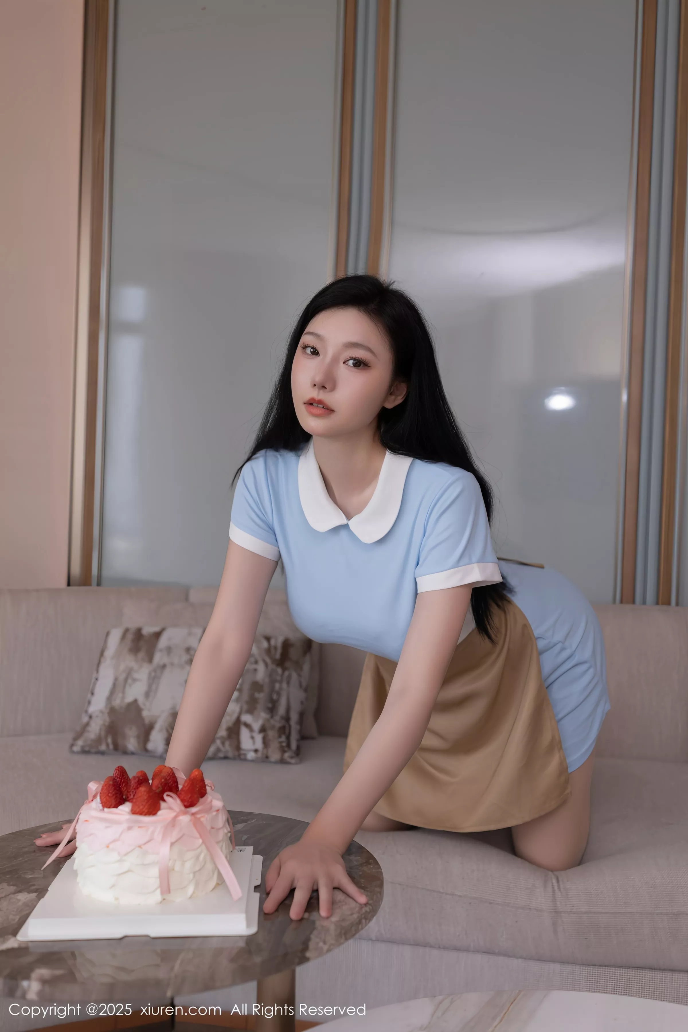 安然anran性感蓝色连衣短裙配超薄肉丝秀曼妙身姿绝美写真74P 9
