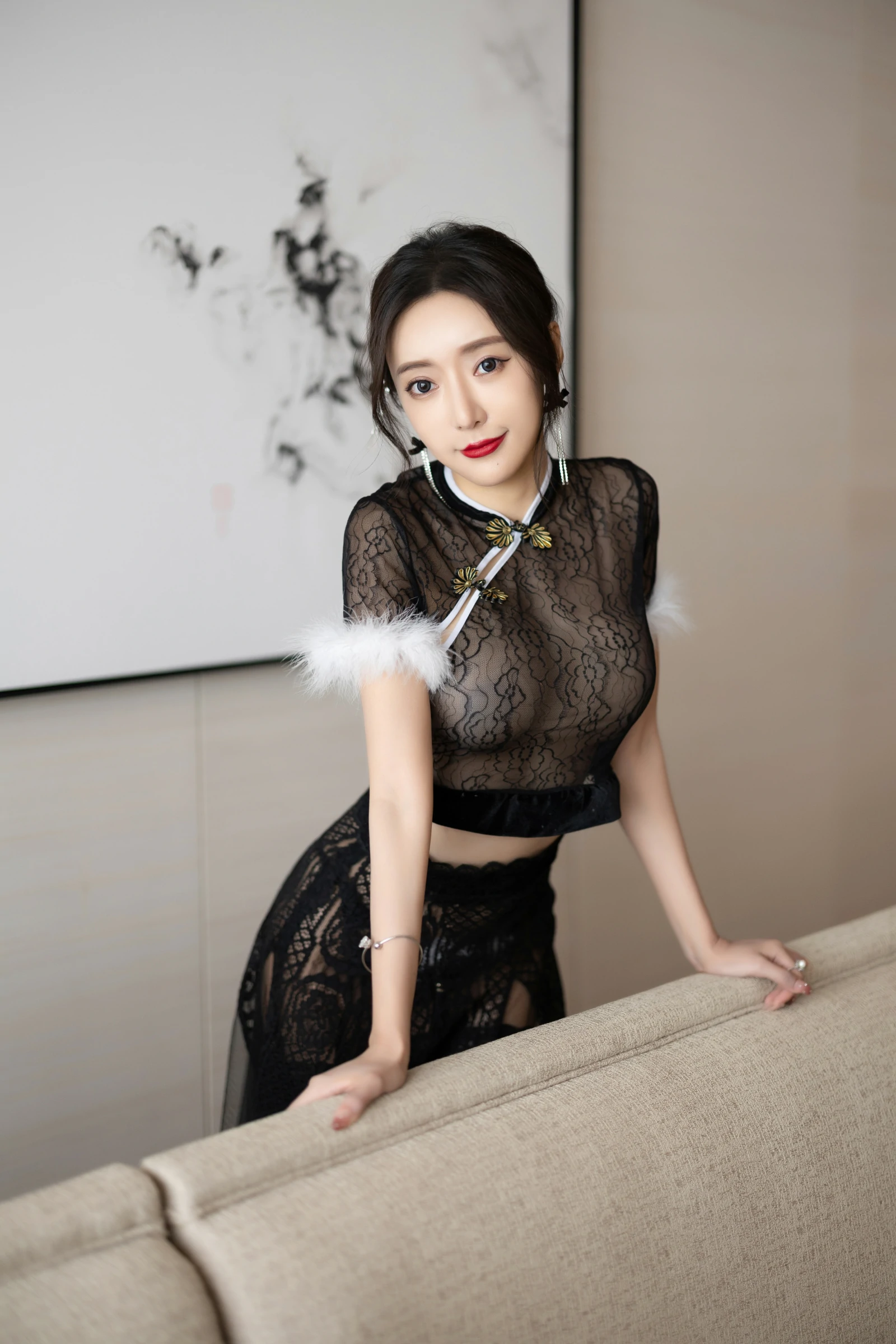 Paid Model] Wang Xinyao Yanni Seductive Private Photoshoot Benefits Black Mesh Qipao 87P 2