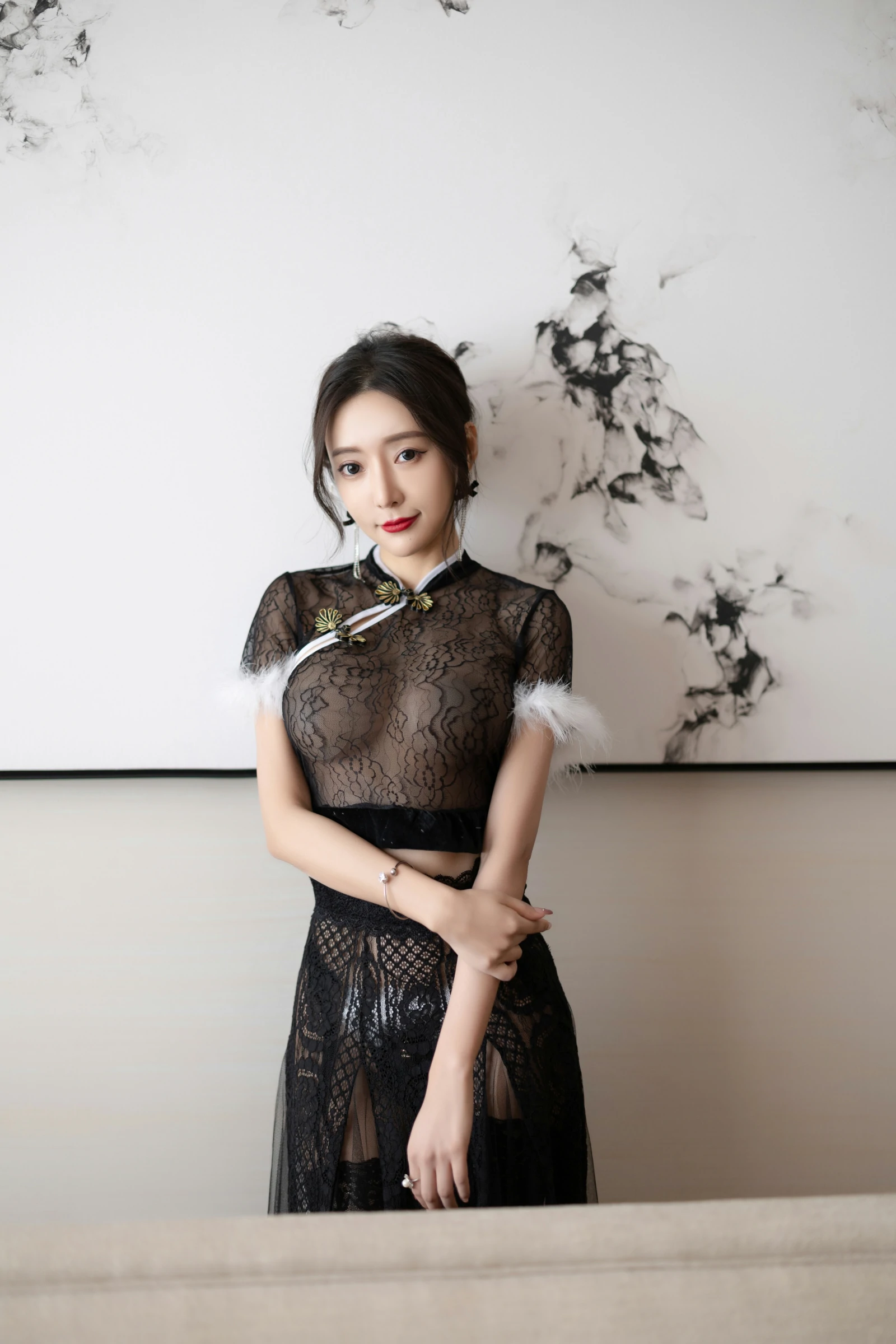 Paid Model] Wang Xinyao Yanni Seductive Private Photoshoot Benefits Black Mesh Qipao 87P 4