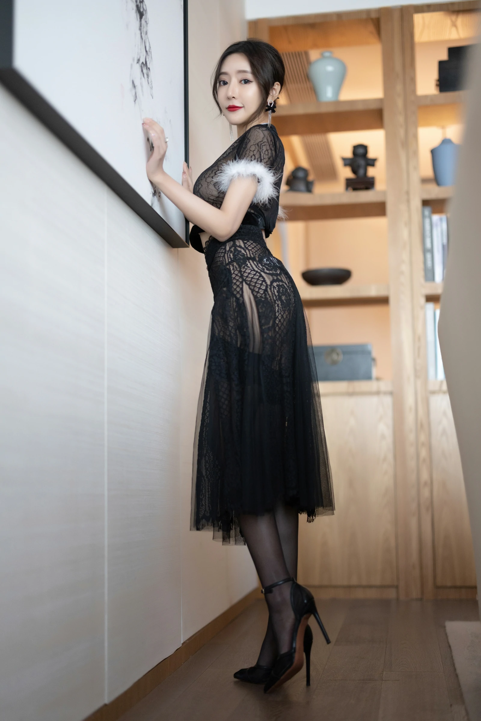 Paid Model] Wang Xinyao Yanni Seductive Private Photoshoot Benefits Black Mesh Qipao 87P 6