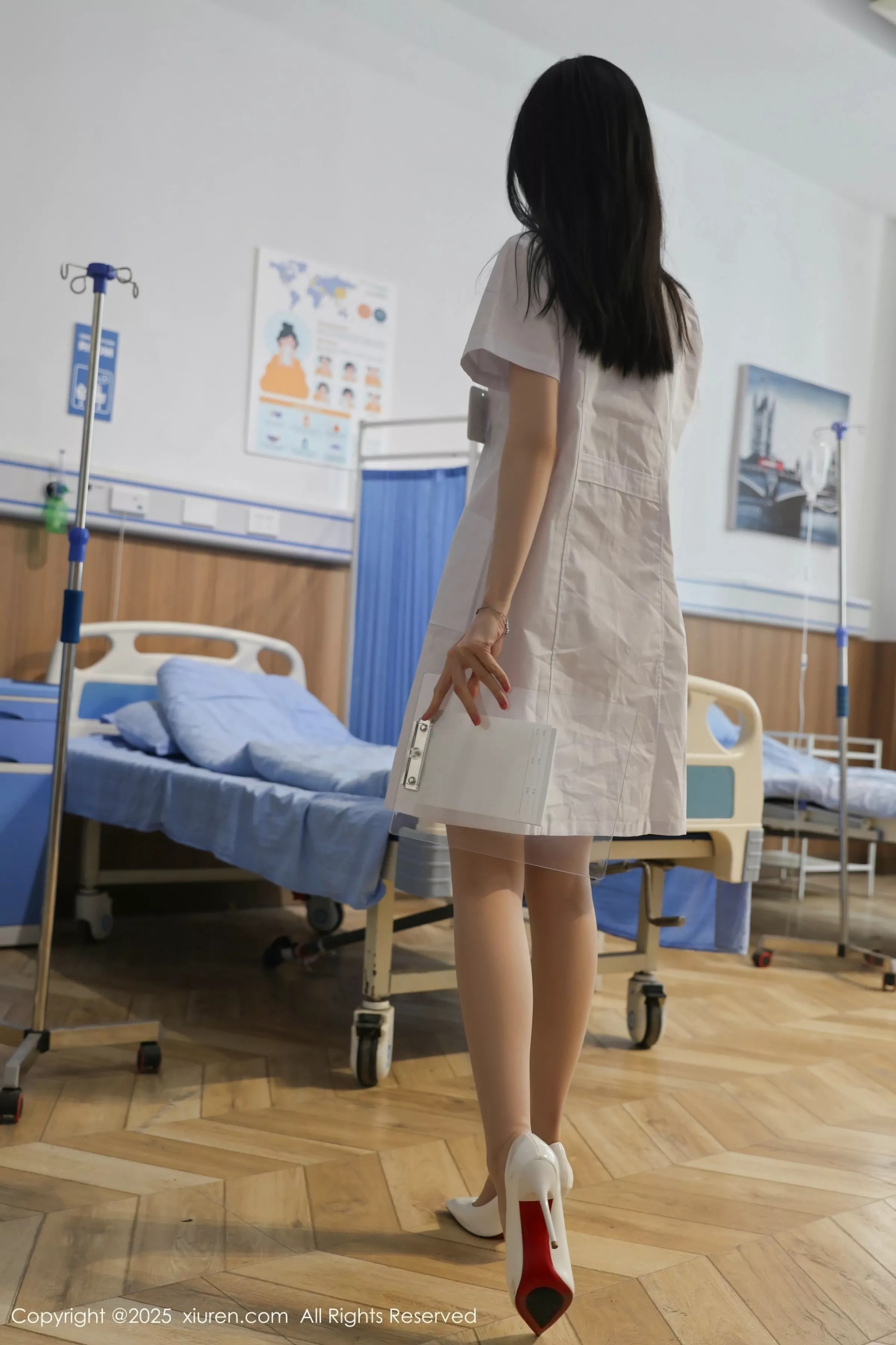 Pudding wow sexy nurse uniform revealing light-colored lingerie paired with sheer stockings showing graceful figure stunning photoset 80P 6