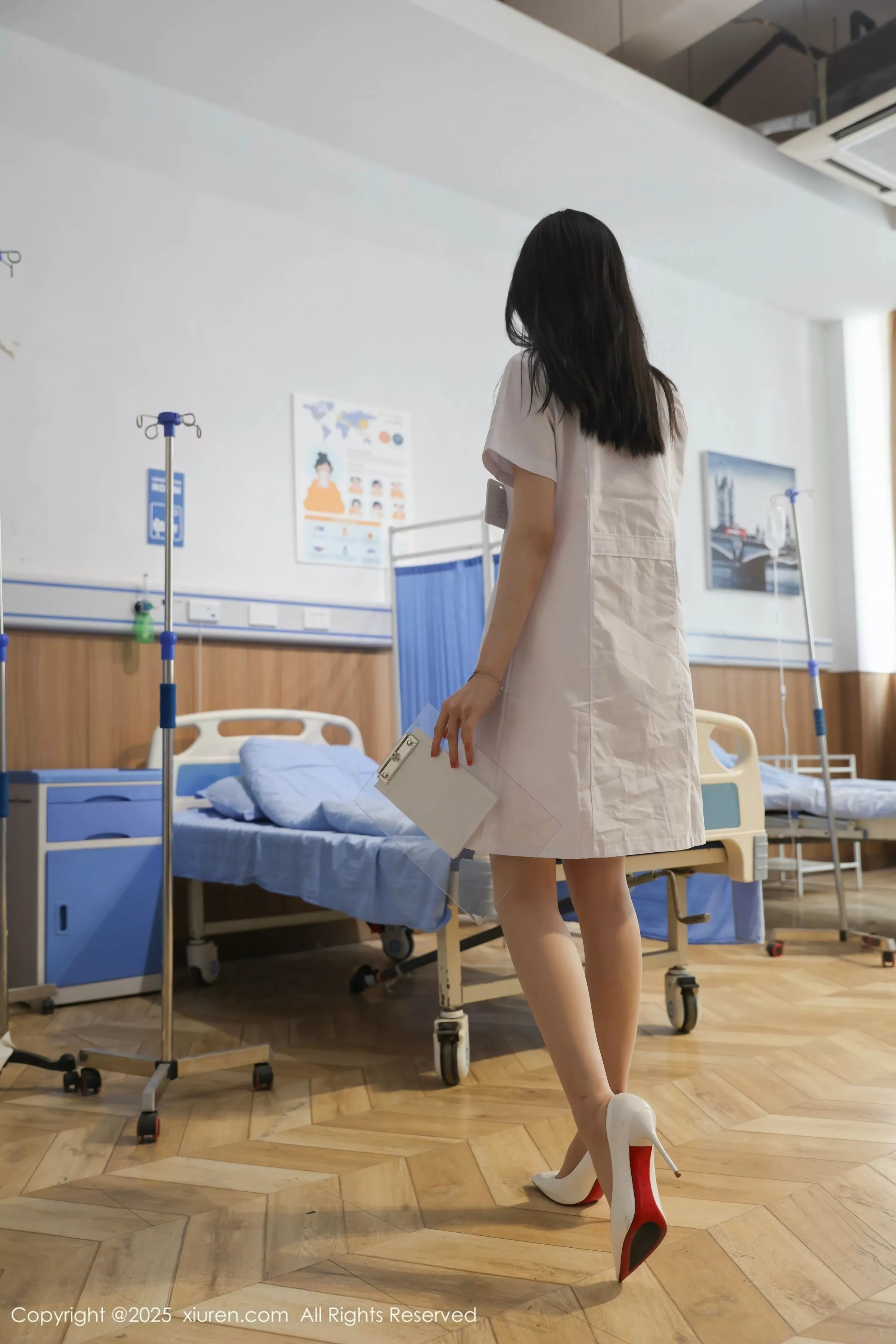 Pudding wow sexy nurse uniform revealing light-colored lingerie paired with sheer stockings showing graceful figure stunning photoset 80P 7
