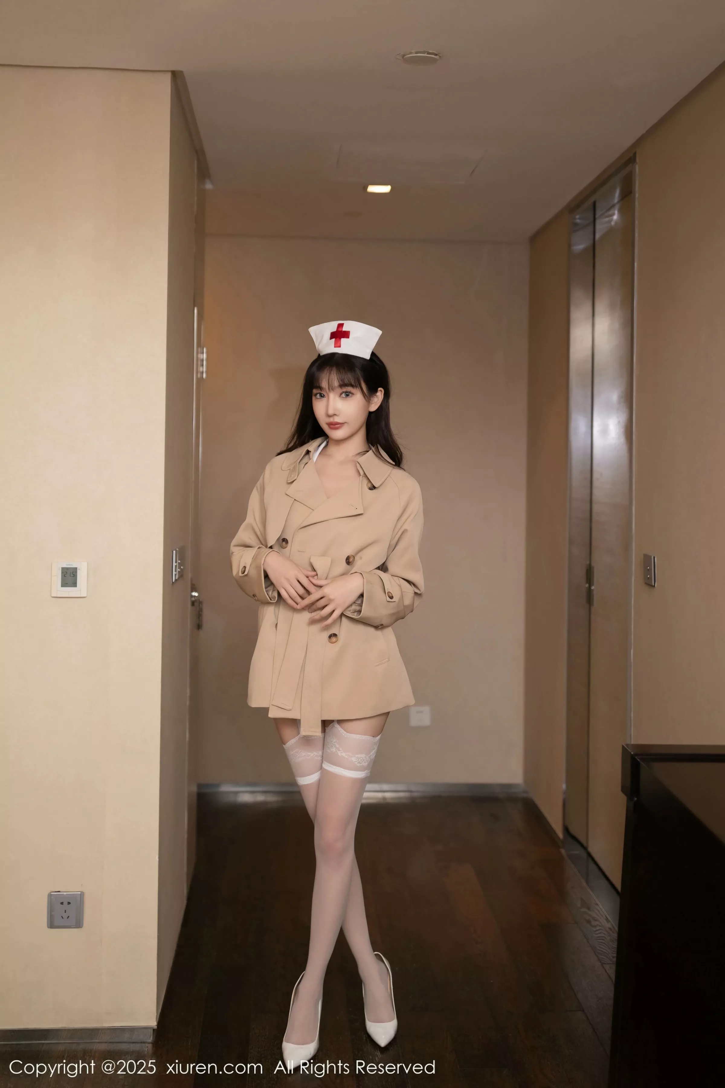 Sexy White Nurse Costume Luxuanxuan Photo Shoot with White Stockings and Garter Belt Perfect Figure 77P
