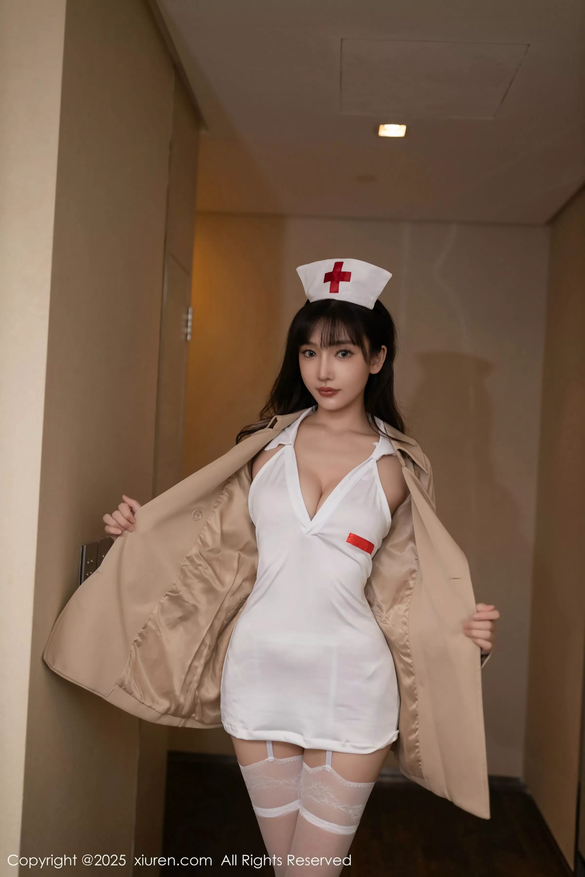 Lu Xuanxuan Sexy White Nurse Outfit with White Stockings and Garter Belt, Perfect Figure Stunning Photoshoot 77P 2