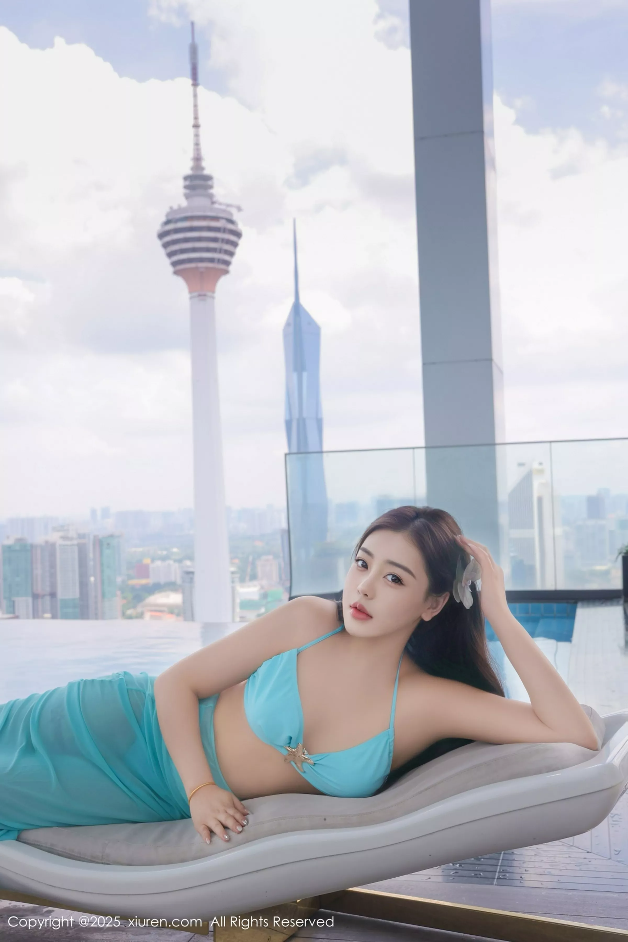 Xi Ya sia poolside scene sexy blue bikini show perfect figure alluring gorgeous photo set 58P 3