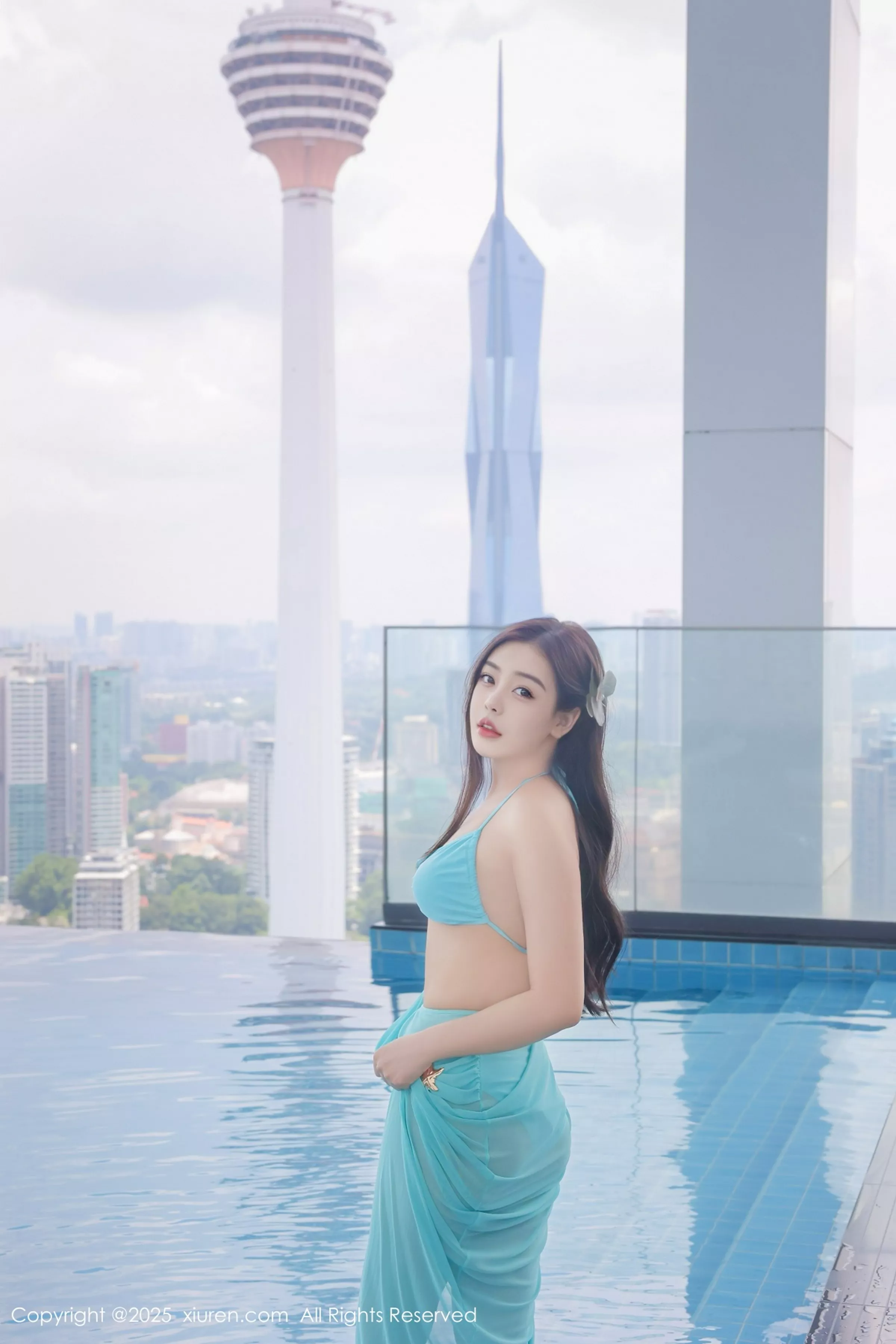 Xi Ya sia poolside scene sexy blue bikini show perfect figure alluring gorgeous photo set 58P 4