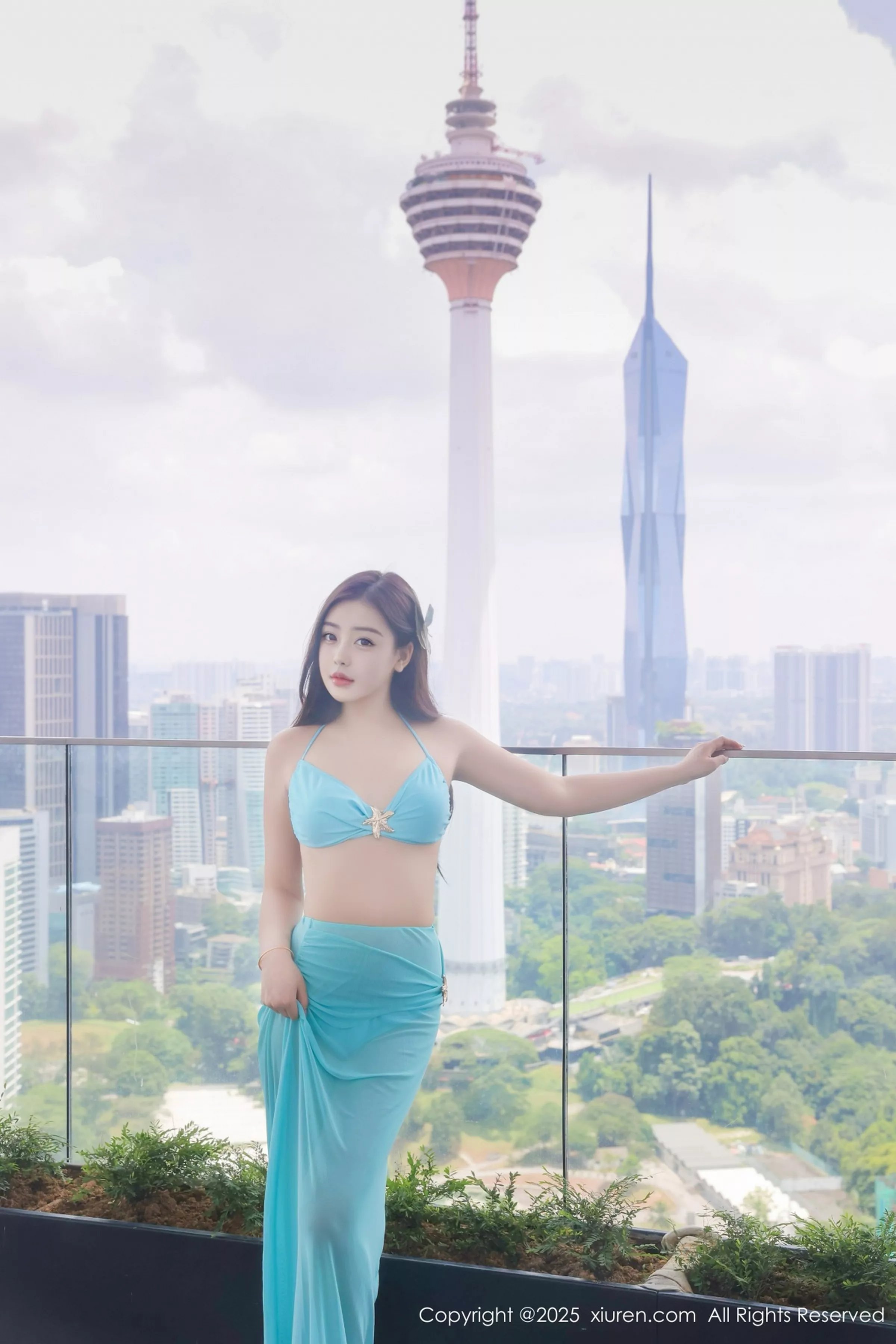 Xi Ya sia poolside scene sexy blue bikini show perfect figure alluring gorgeous photo set 58P 5