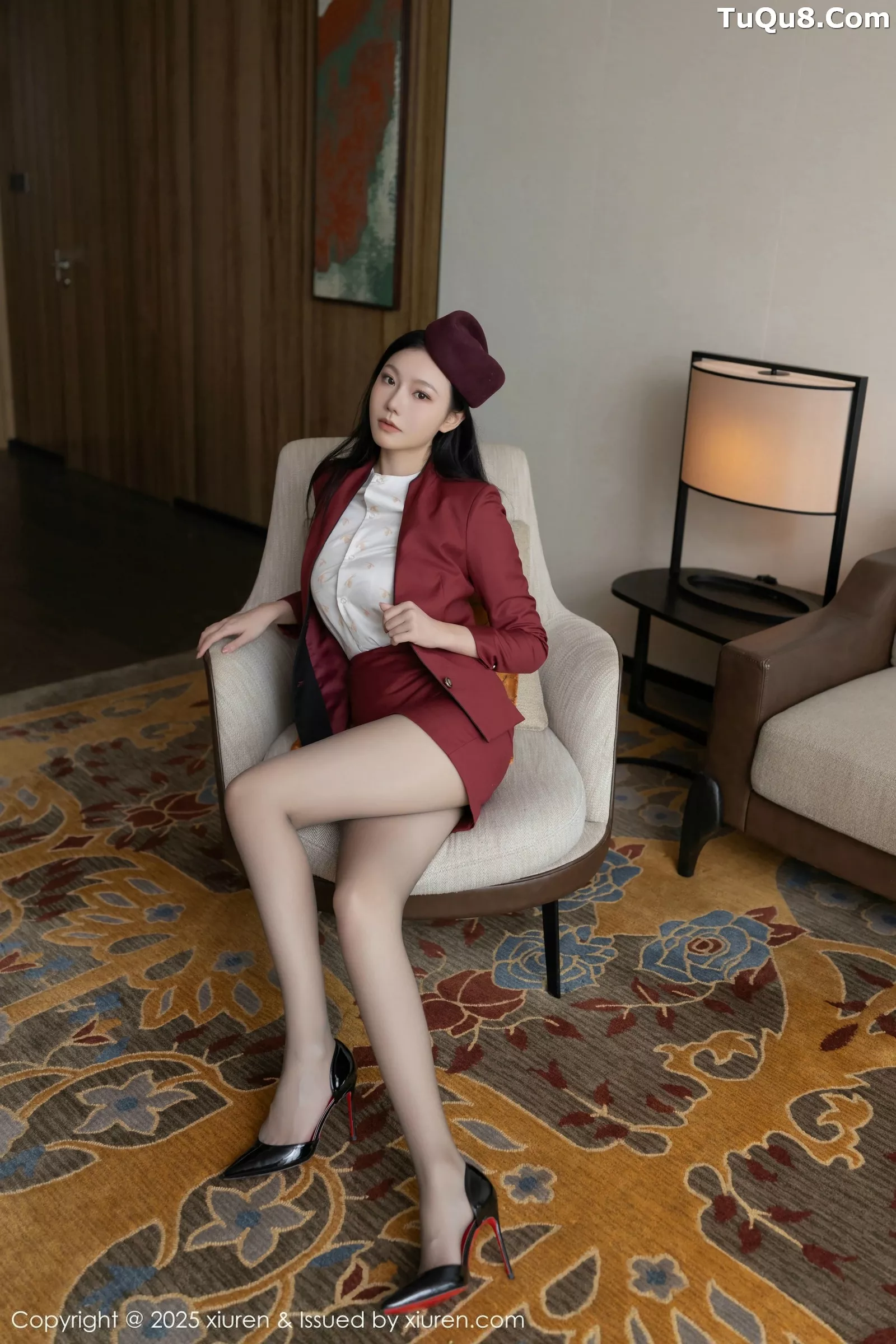 安然anran红色空姐制服露黄色蕾丝内衣秀完美身材绝美写真80P 7