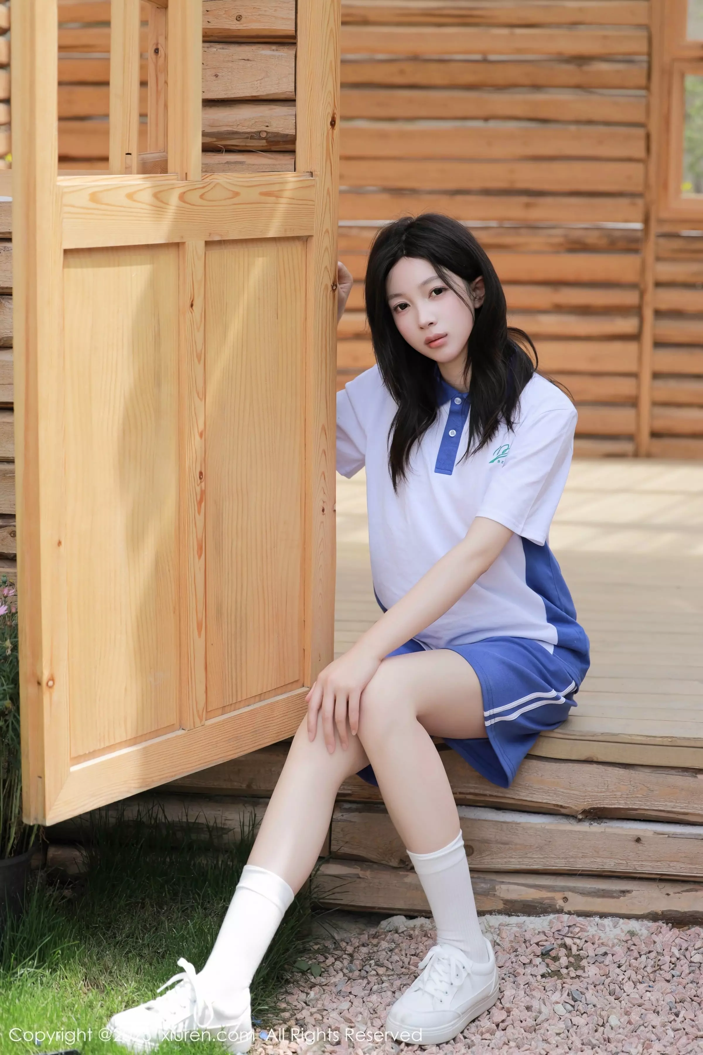 橙子酱Lillian蓝白色学妹制服露肉色内衣秀曼妙身姿绝美写真53P 6